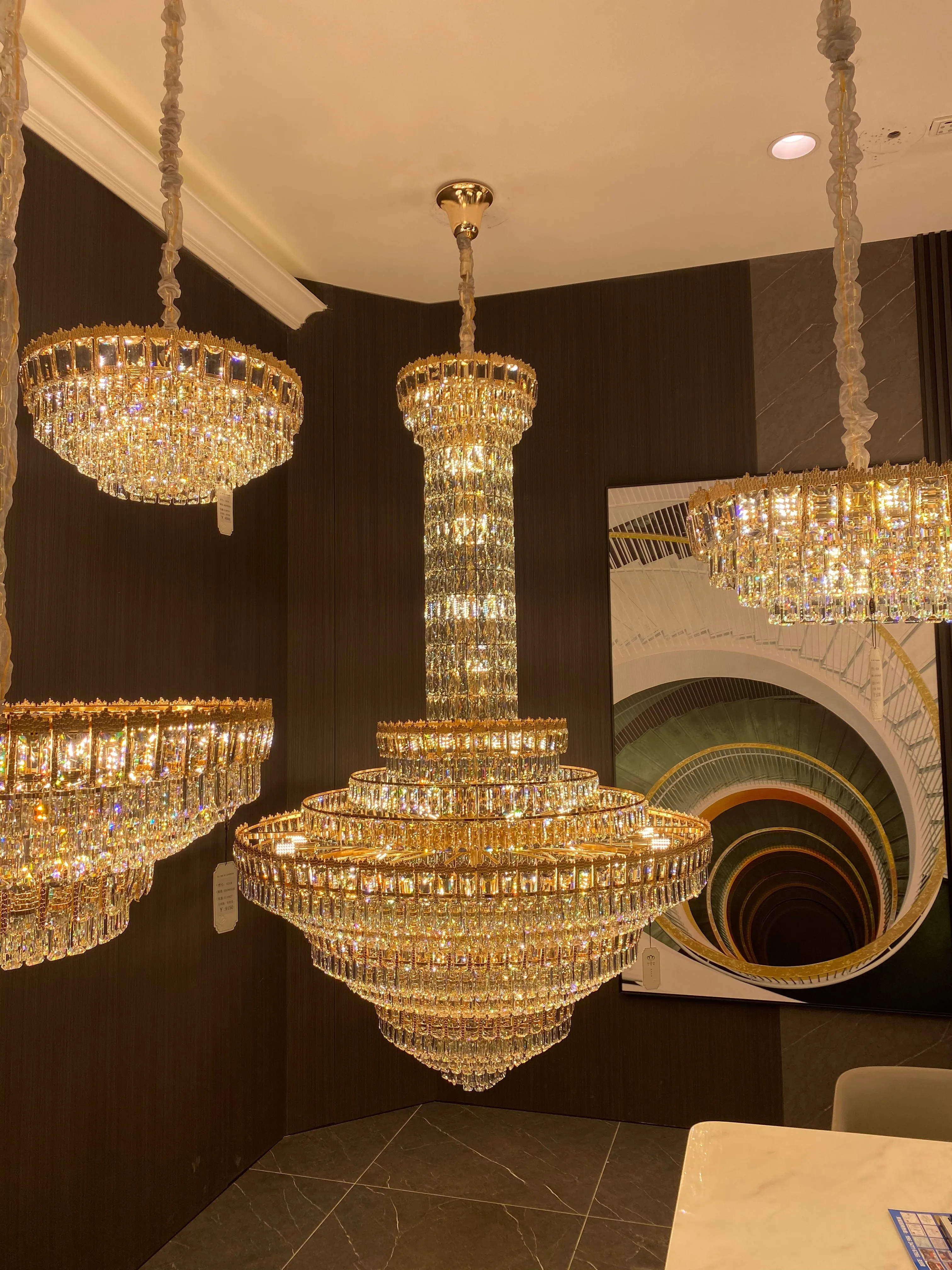 Luxury Multi-tiered Conical Funnel Crystal Chandelier for High Ceiling Living Room/Foyer/Lobby