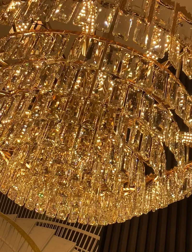 Luxury Multi-tiered Conical Funnel Crystal Chandelier for High Ceiling Living Room/Foyer/Lobby