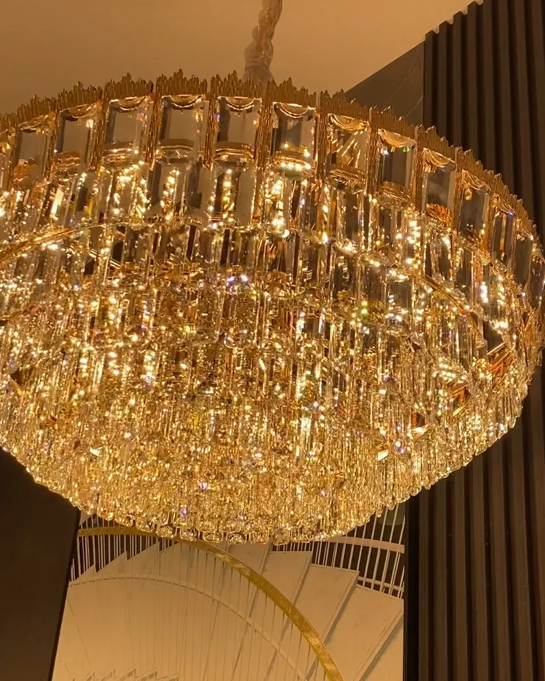 Luxury Multi-tiered Conical Funnel Crystal Chandelier for High Ceiling Living Room/Foyer/Lobby