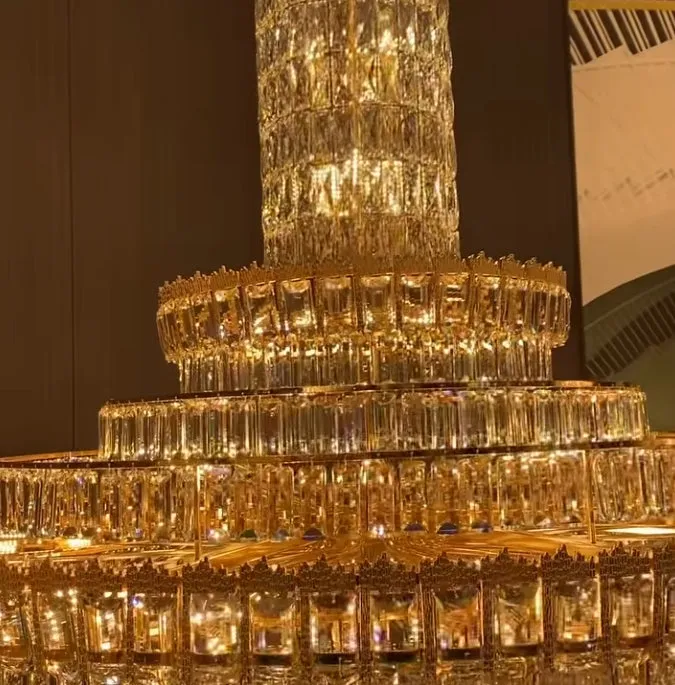 Luxury Multi-tiered Conical Funnel Crystal Chandelier for High Ceiling Living Room/Foyer/Lobby