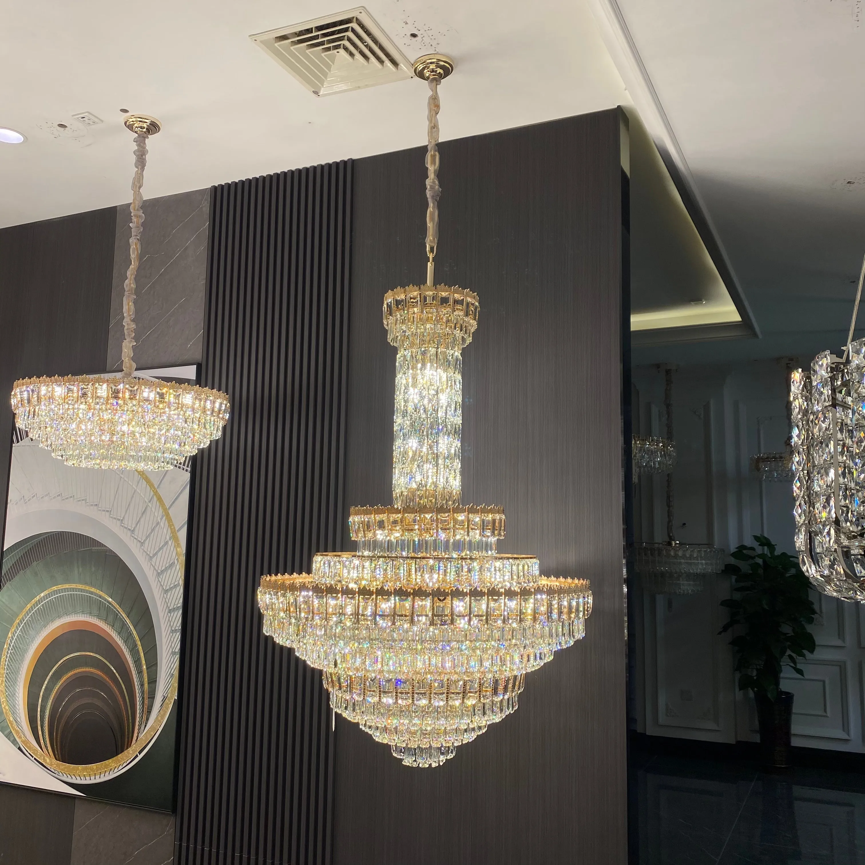 Luxury Multi-tiered Conical Funnel Crystal Chandelier for High Ceiling Living Room/Foyer/Lobby