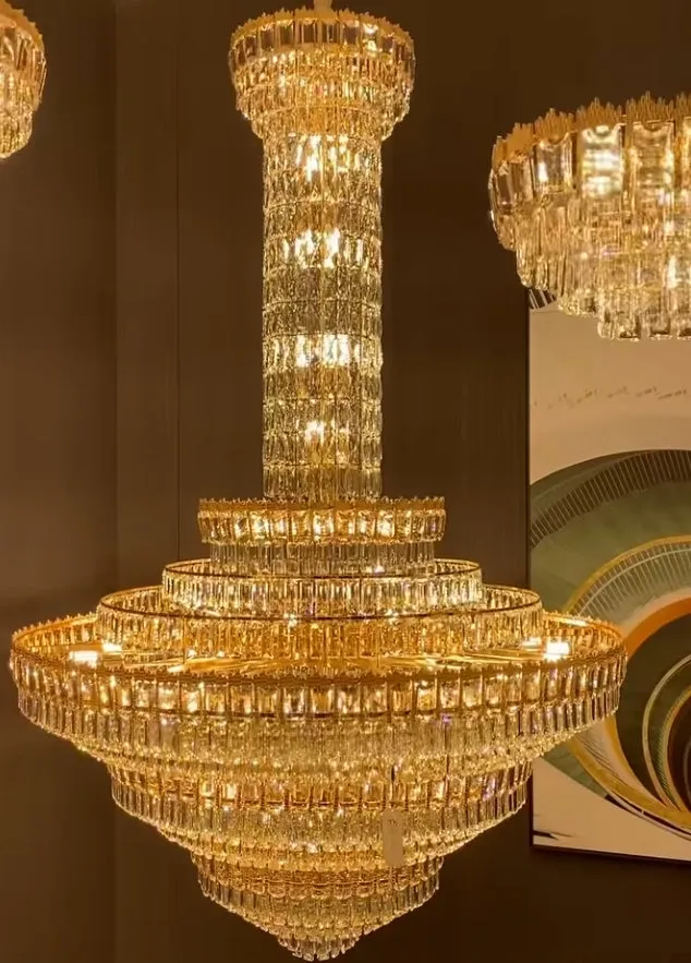 Luxury Multi-tiered Conical Funnel Crystal Chandelier for High Ceiling Living Room/Foyer/Lobby