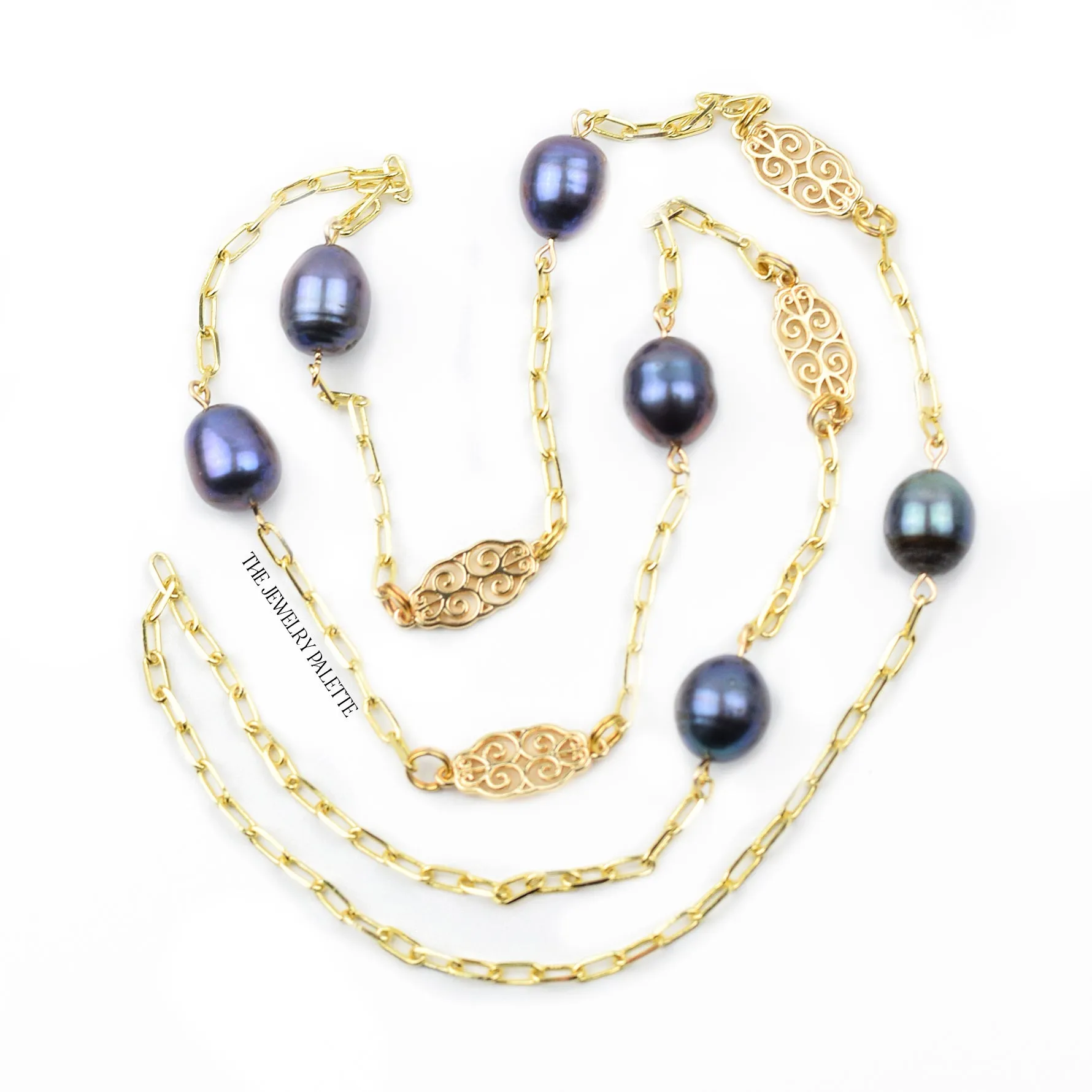 Madison gold filigree and grey pearl chain necklace