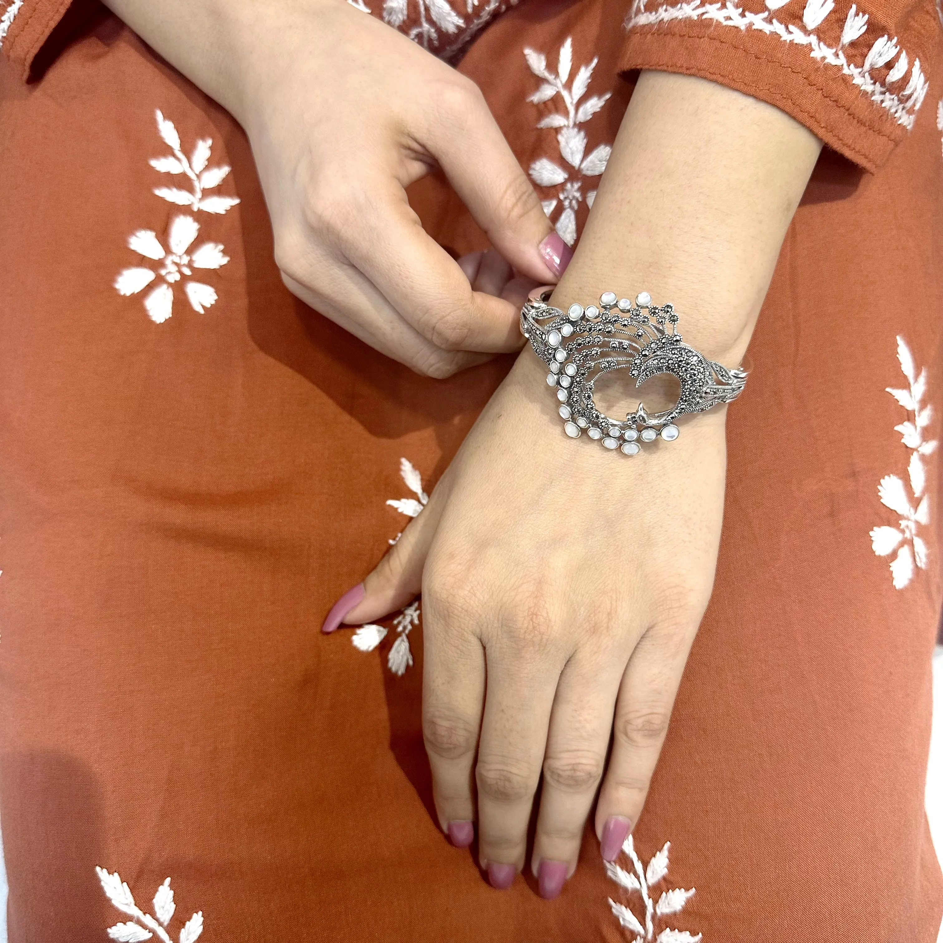Marcasite Silver Peacock Bracelet