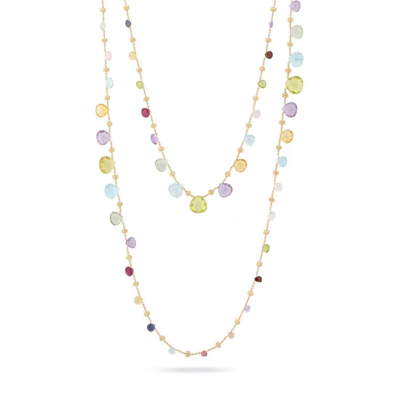 Marco Bicego Paradise Collection 18K Yellow Gold Mixed Gemstone Triple Wave Necklace