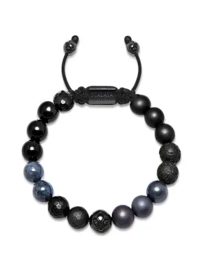 Men's Beaded Bracelet with Black Agate, Matte Onyx and Lava Stone