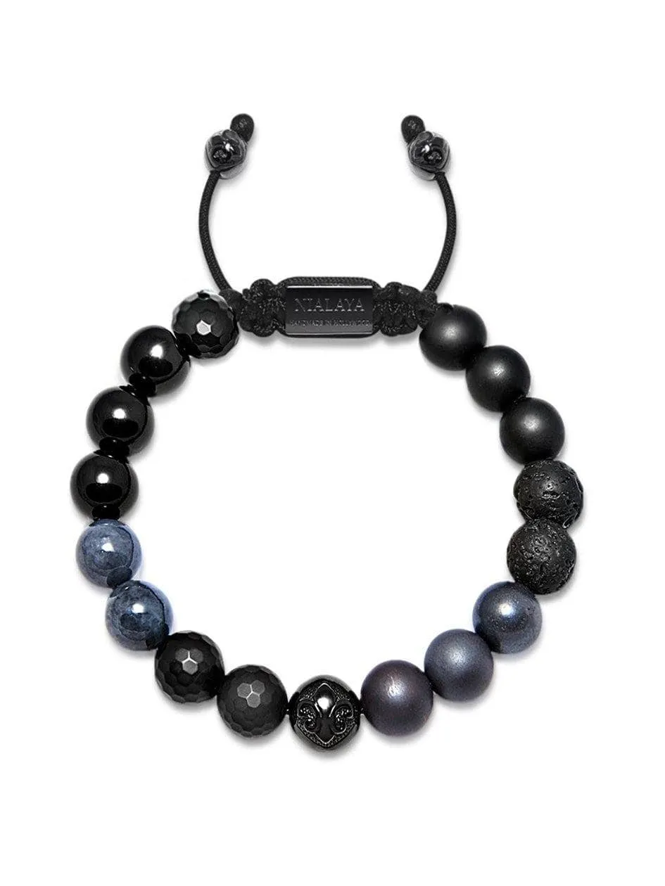 Men's Beaded Bracelet with Black Agate, Matte Onyx and Lava Stone