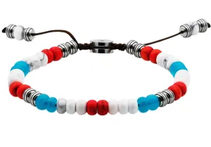 Mens Genuine Gemstone Stainless Steel Drawstring Bracelet