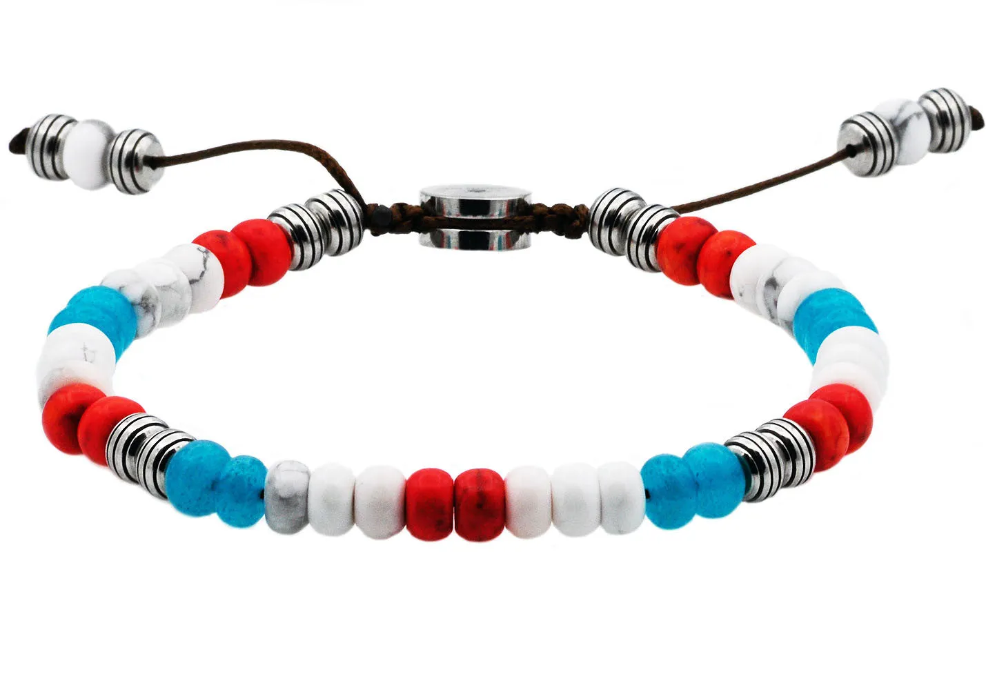 Mens Genuine Gemstone Stainless Steel Drawstring Bracelet