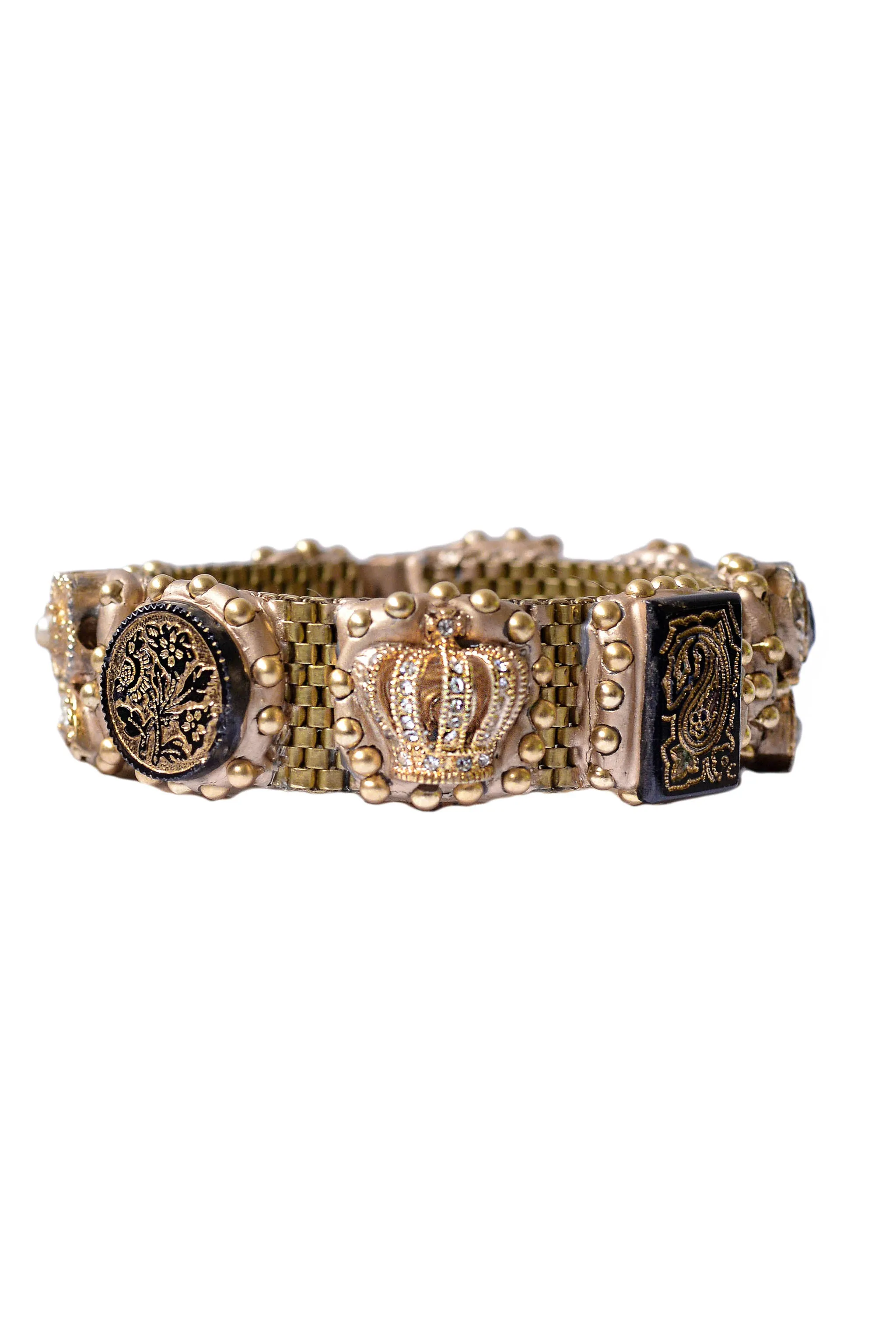 MINADEO ONYX CAMEOS &amp; CRYSTAL CROWN BRACELET