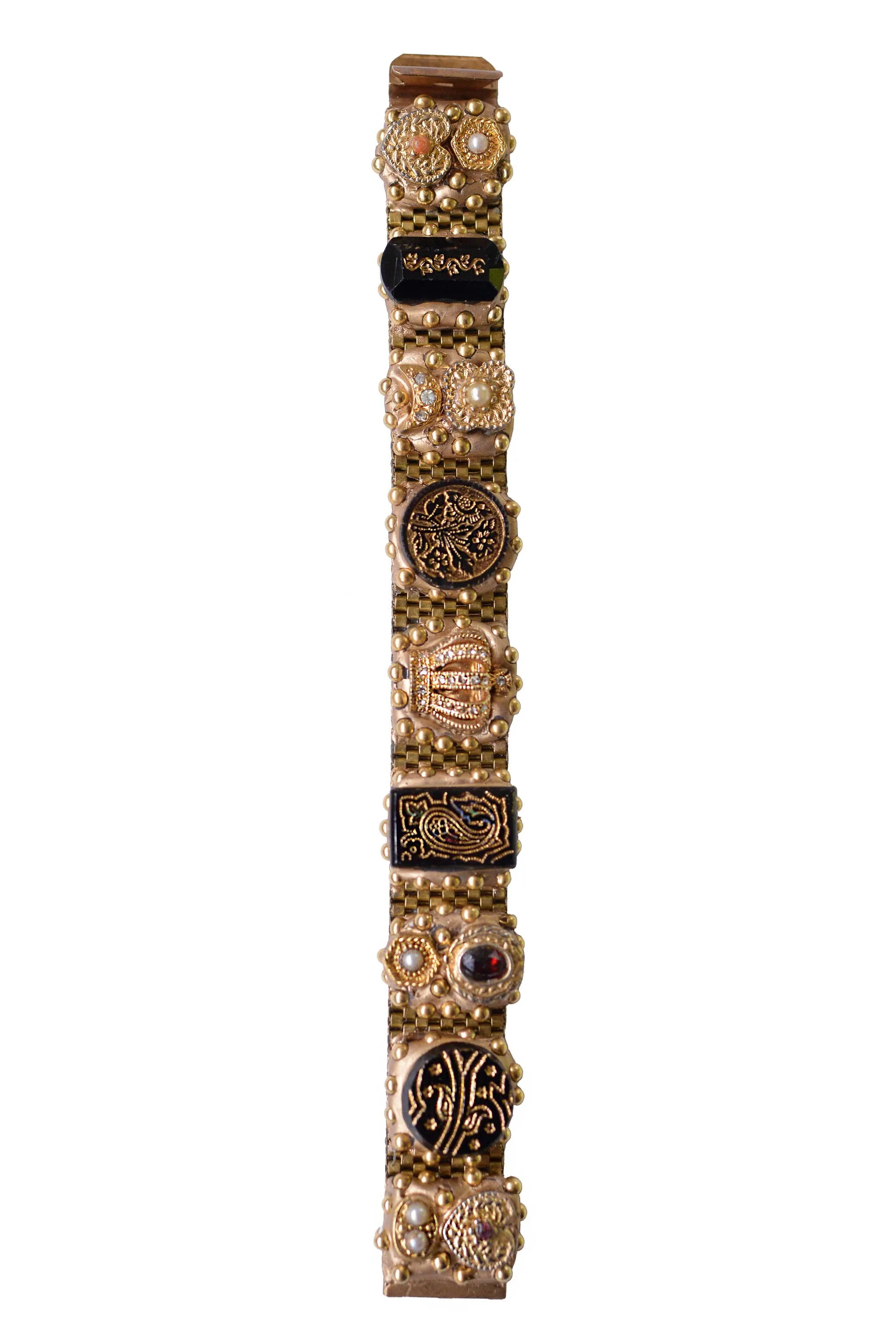 MINADEO ONYX CAMEOS &amp; CRYSTAL CROWN BRACELET
