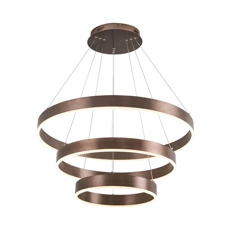Minimalist Metal LED Chandelier | Circular Living Room Pendant Light | 3 Heads | Coffee/Gold