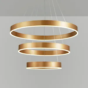 Minimalist Metal LED Chandelier | Circular Living Room Pendant Light | 3 Heads | Coffee/Gold
