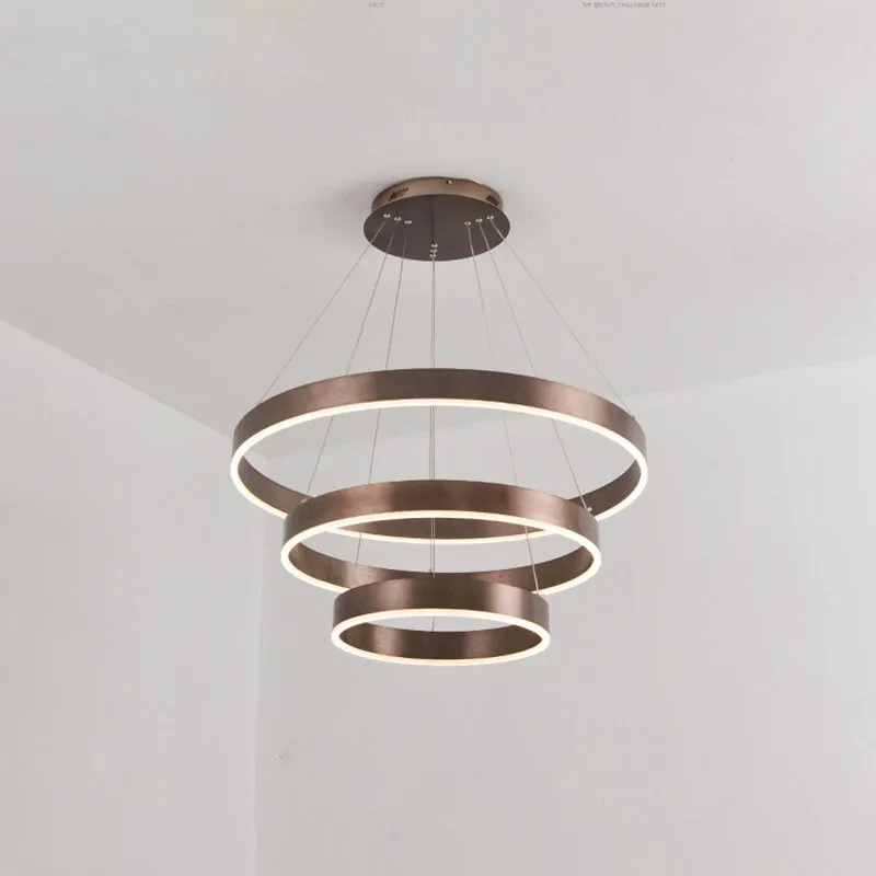Minimalist Metal LED Chandelier | Circular Living Room Pendant Light | 3 Heads | Coffee/Gold