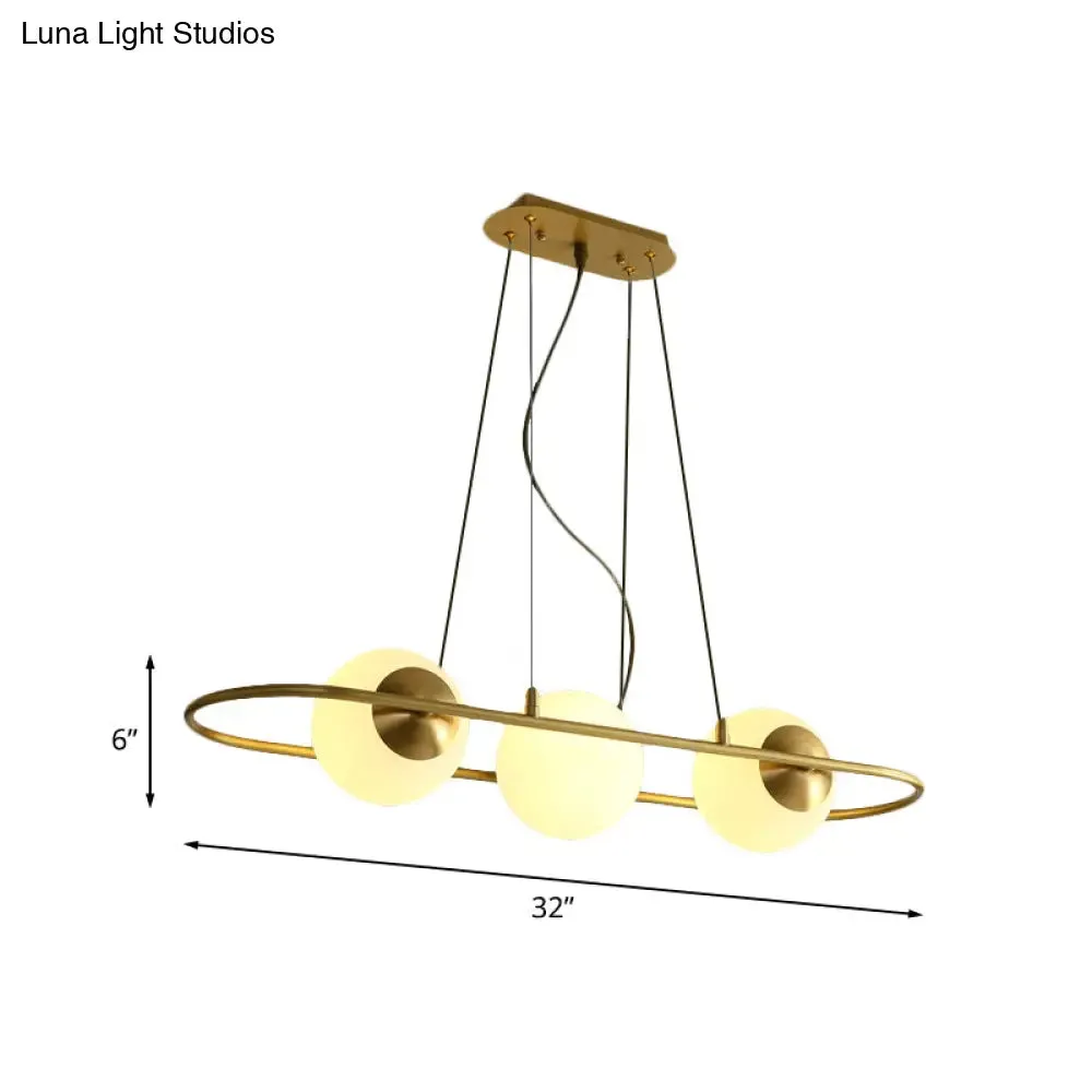 Modern Frosted Glass Sphere Chandelier with Brass Oval Ring - 3-Light Hanging Ceiling Lamp for Dining Room