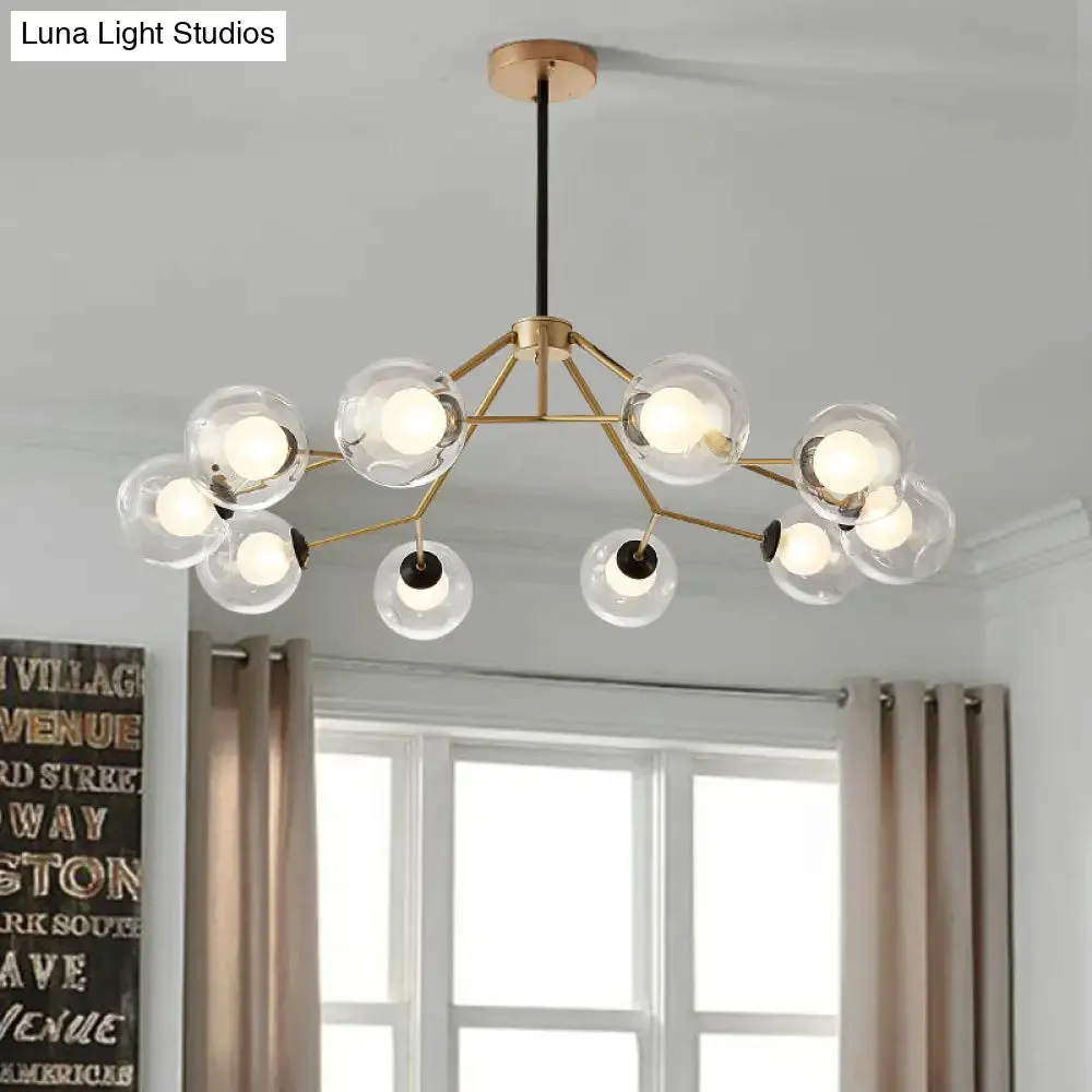 Modern Gold Ceiling Chandelier: Global Glass Pendant Light with 10 Bulbs for Living Room