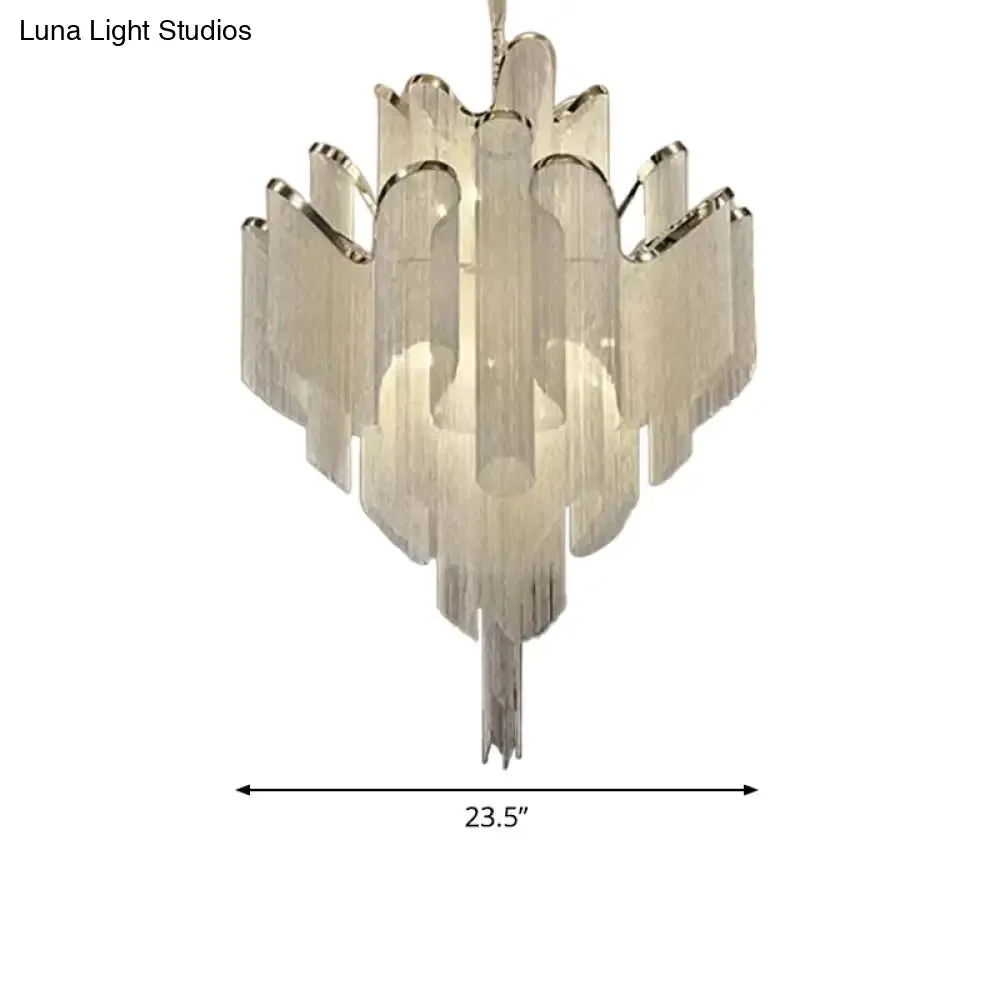 Modern LED Bedroom Chandelier: Silver Pendant Lamp with Tiered Tassel Aluminum Shade