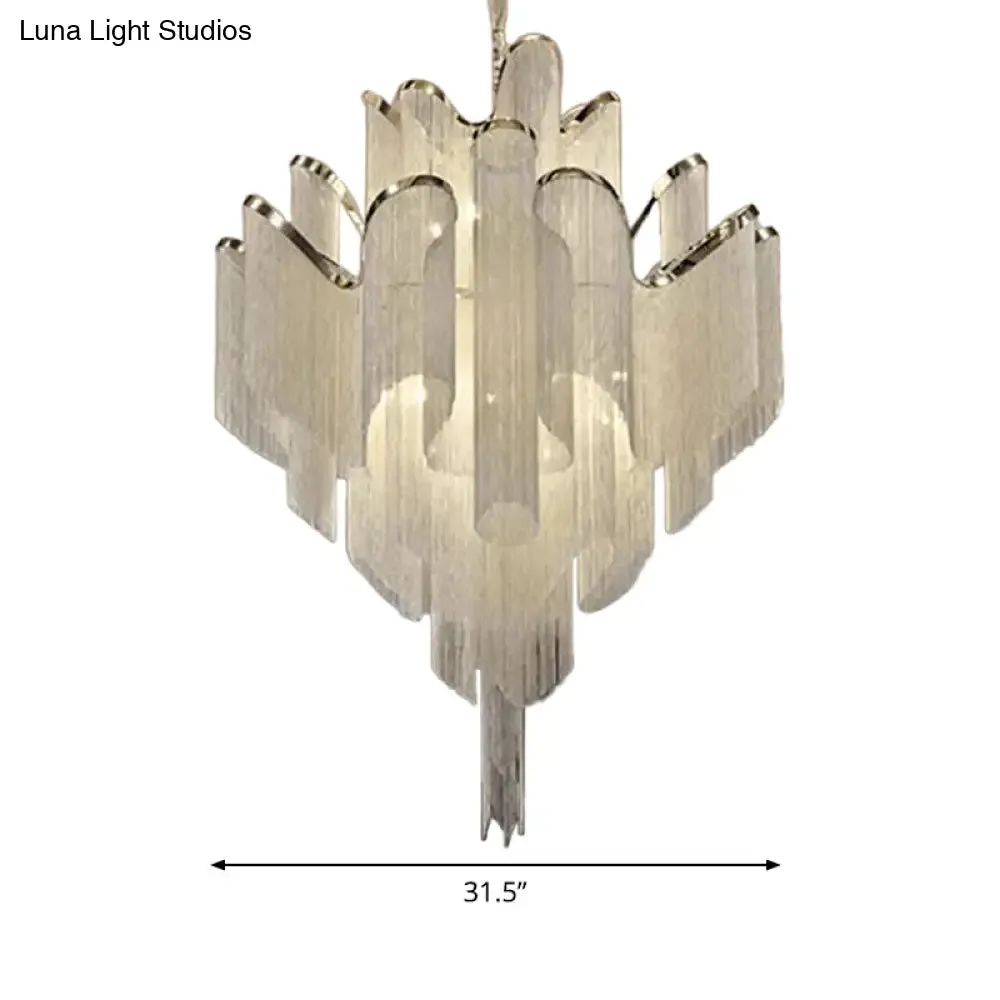 Modern LED Bedroom Chandelier: Silver Pendant Lamp with Tiered Tassel Aluminum Shade