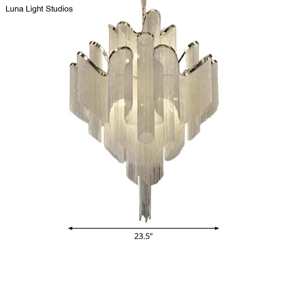 Modern LED Bedroom Chandelier: Silver Pendant Lamp with Tiered Tassel Aluminum Shade