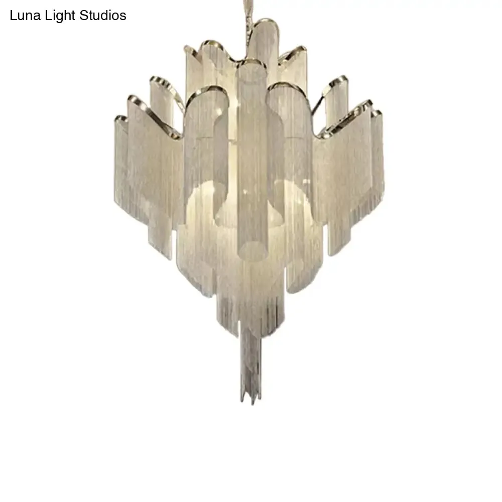Modern LED Bedroom Chandelier: Silver Pendant Lamp with Tiered Tassel Aluminum Shade
