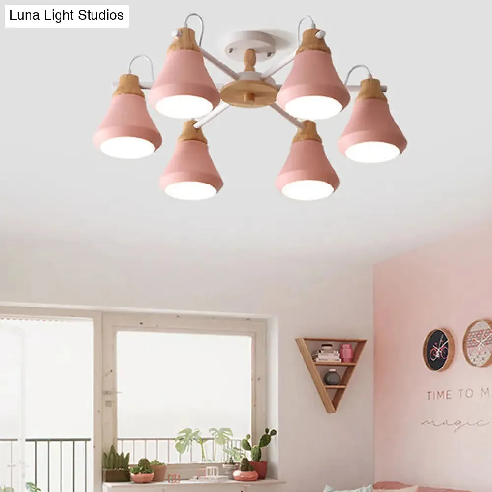 Modern Nordic Metal Chandelier - Pink Pyramid Hanging Lamp Fixture, Ideal for Kindergarten, Multiple Light Options Available