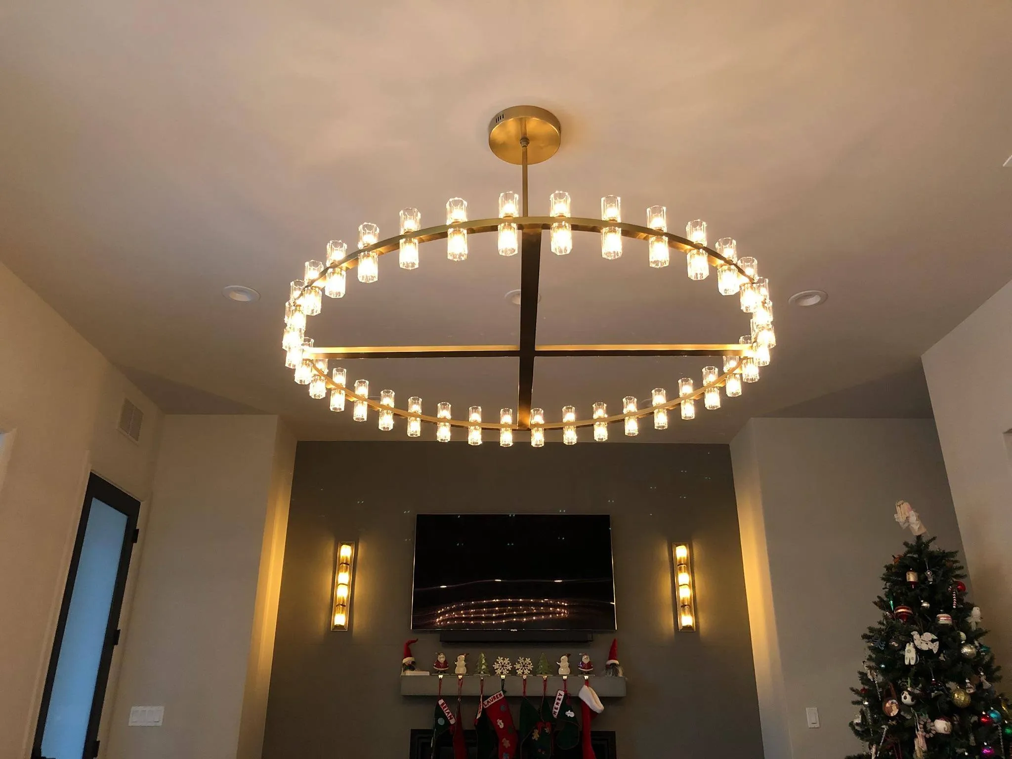 Modern Round 1/2-Tier Brass/Black/Chrome Rings Crystal Chandelier