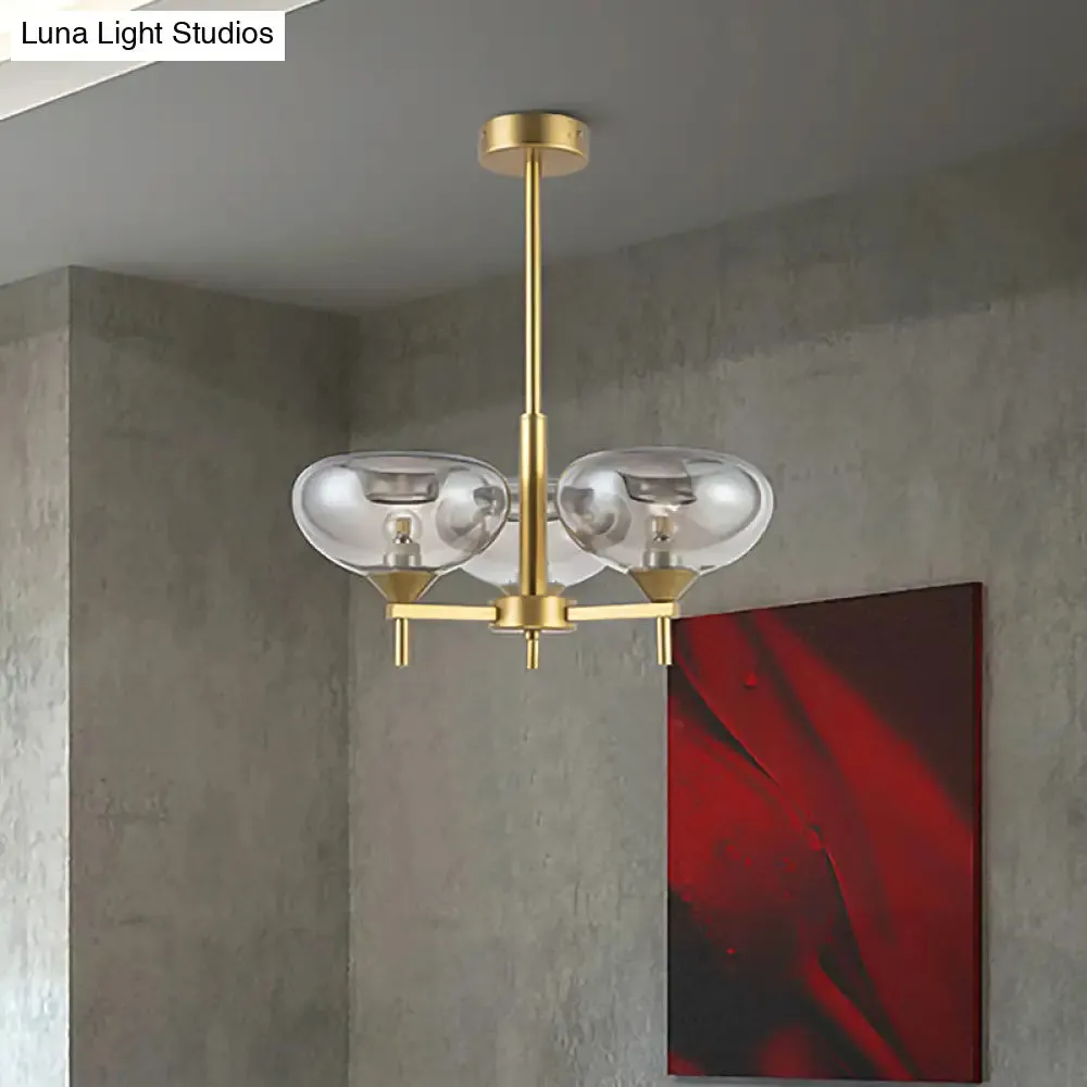Modern Smoke Glass Dome Chandelier - 3 Head Suspension Lamp for Dining Room Ceiling