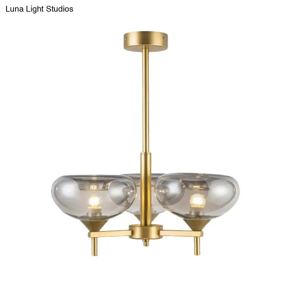 Modern Smoke Glass Dome Chandelier - 3 Head Suspension Lamp for Dining Room Ceiling