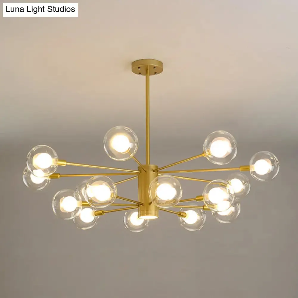 Modern Starburst Hanging Chandelier Light for Living Room - Clear Globe Glass Ceiling Pendant