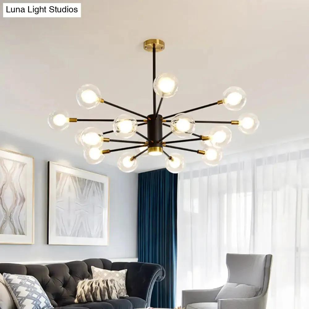Modern Starburst Hanging Chandelier Light for Living Room - Clear Globe Glass Ceiling Pendant