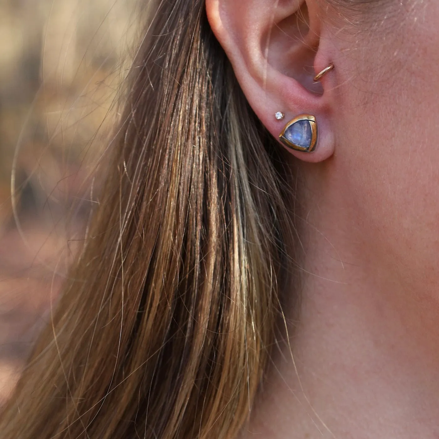 Moonstone Tri Fold Stud Earrings