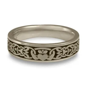 Narrow Claddagh Wedding Ring in 14K White Gold