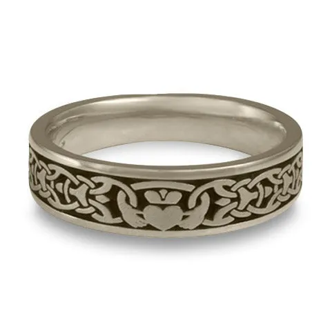 Narrow Claddagh Wedding Ring in 14K White Gold