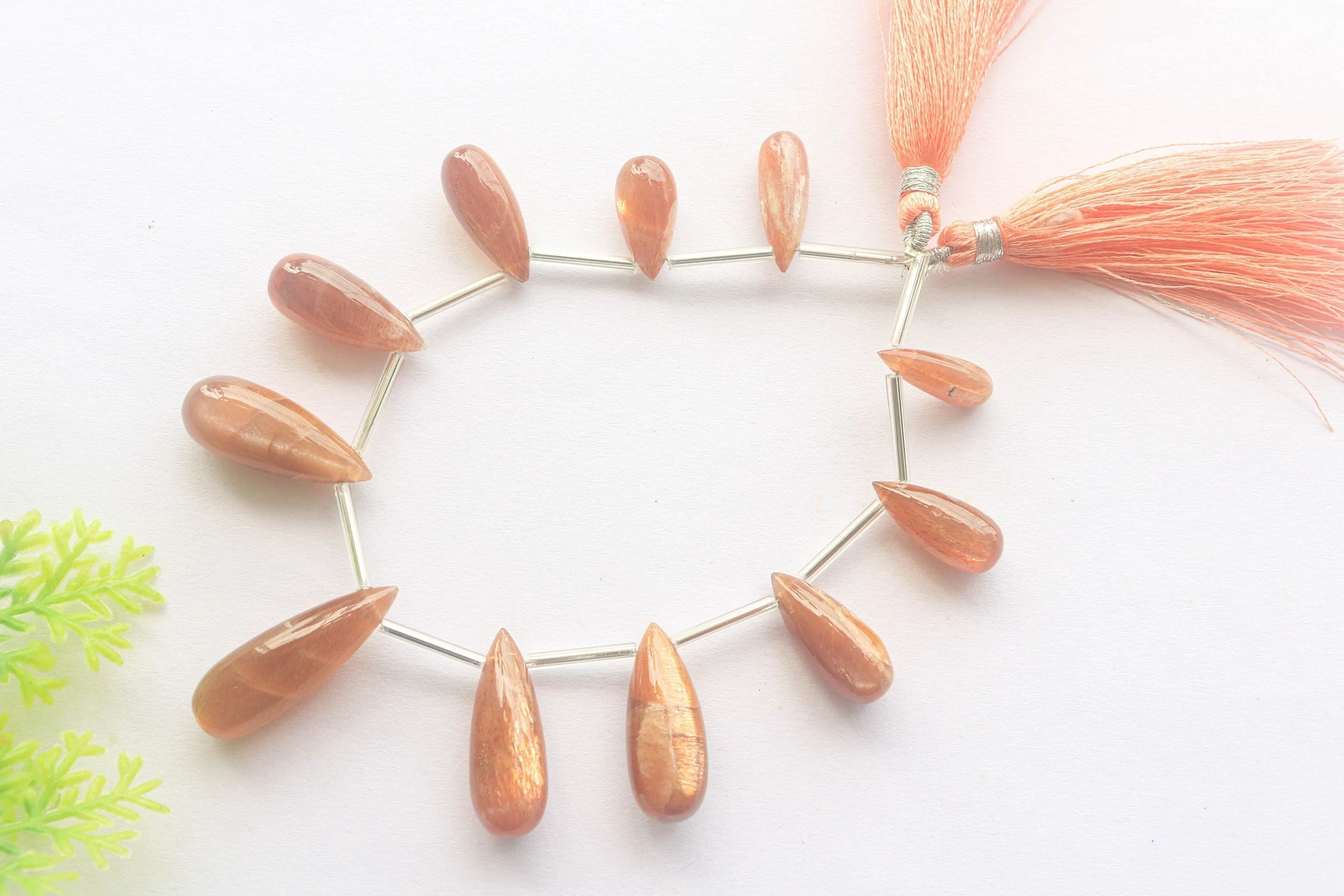 Natural Golden Sheen Moonstone Smooth Drops | 6x17mm to 8x26mm | 11 Pieces | Natural Gemstone Beads for jewelry making | Beadsforyourjewelry