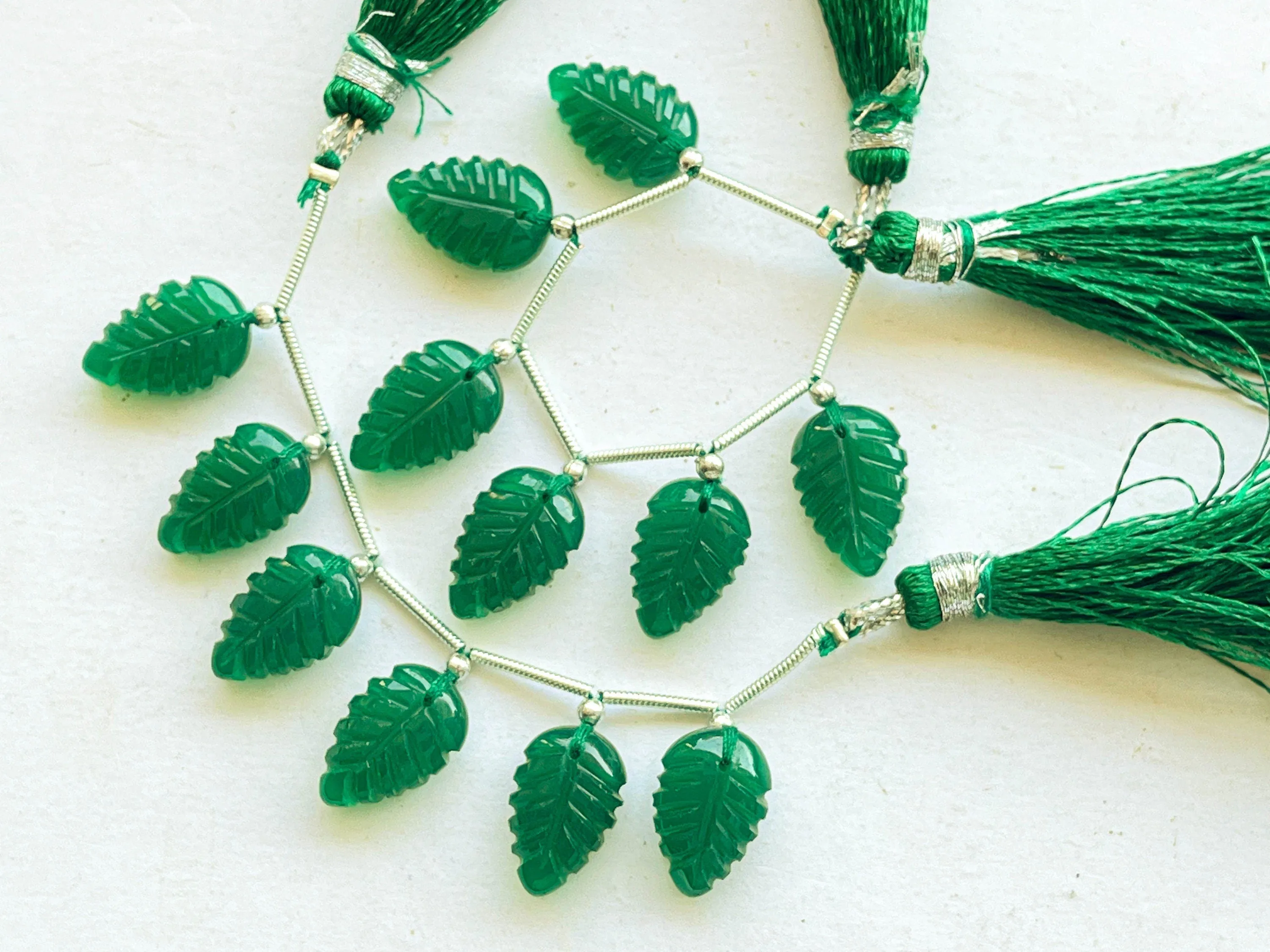 Natural Green Onyx Leaf carved Beads