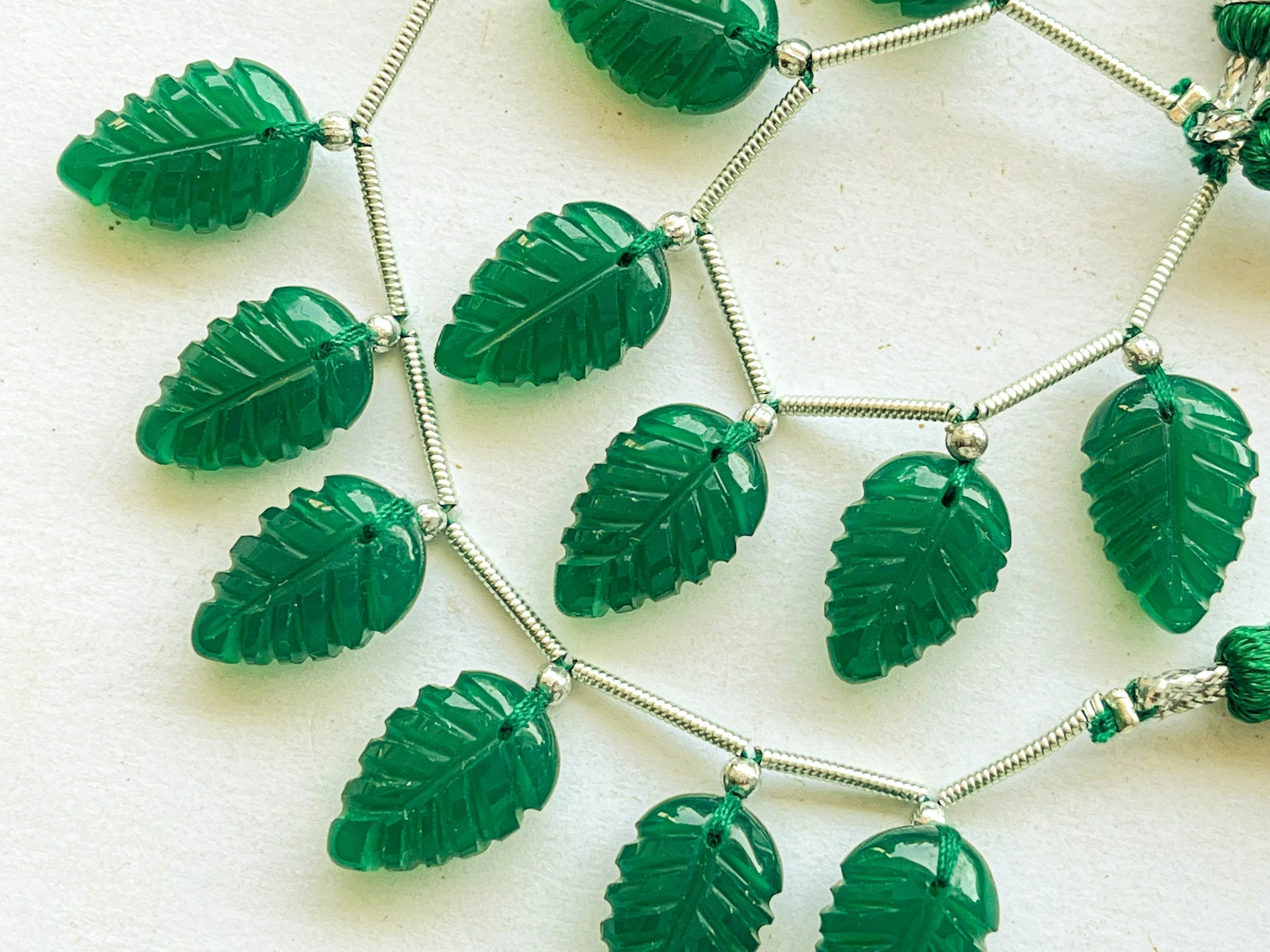 Natural Green Onyx Leaf carved Beads