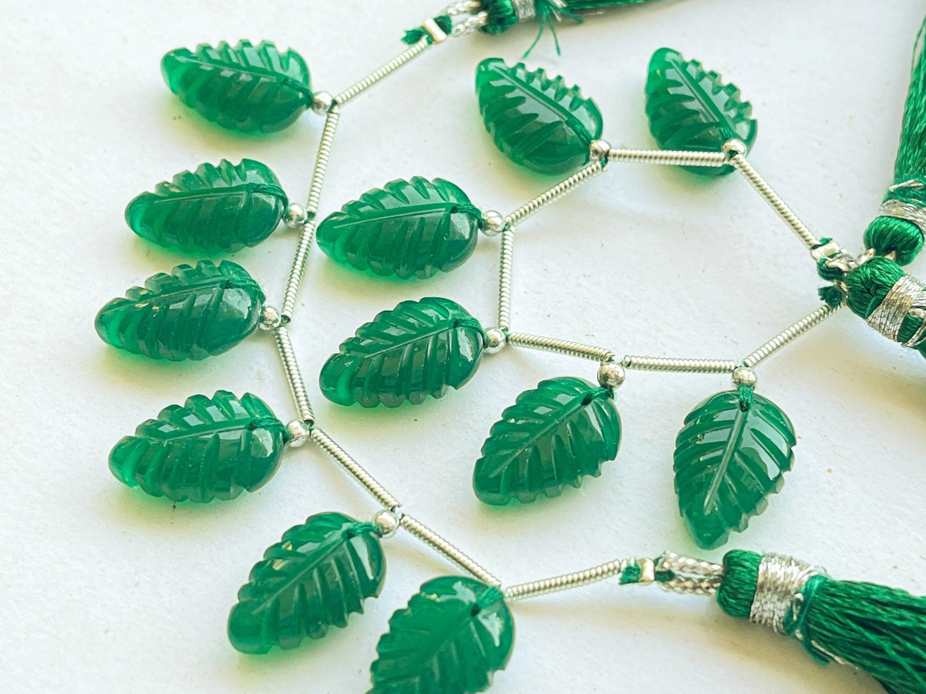 Natural Green Onyx Leaf carved Beads