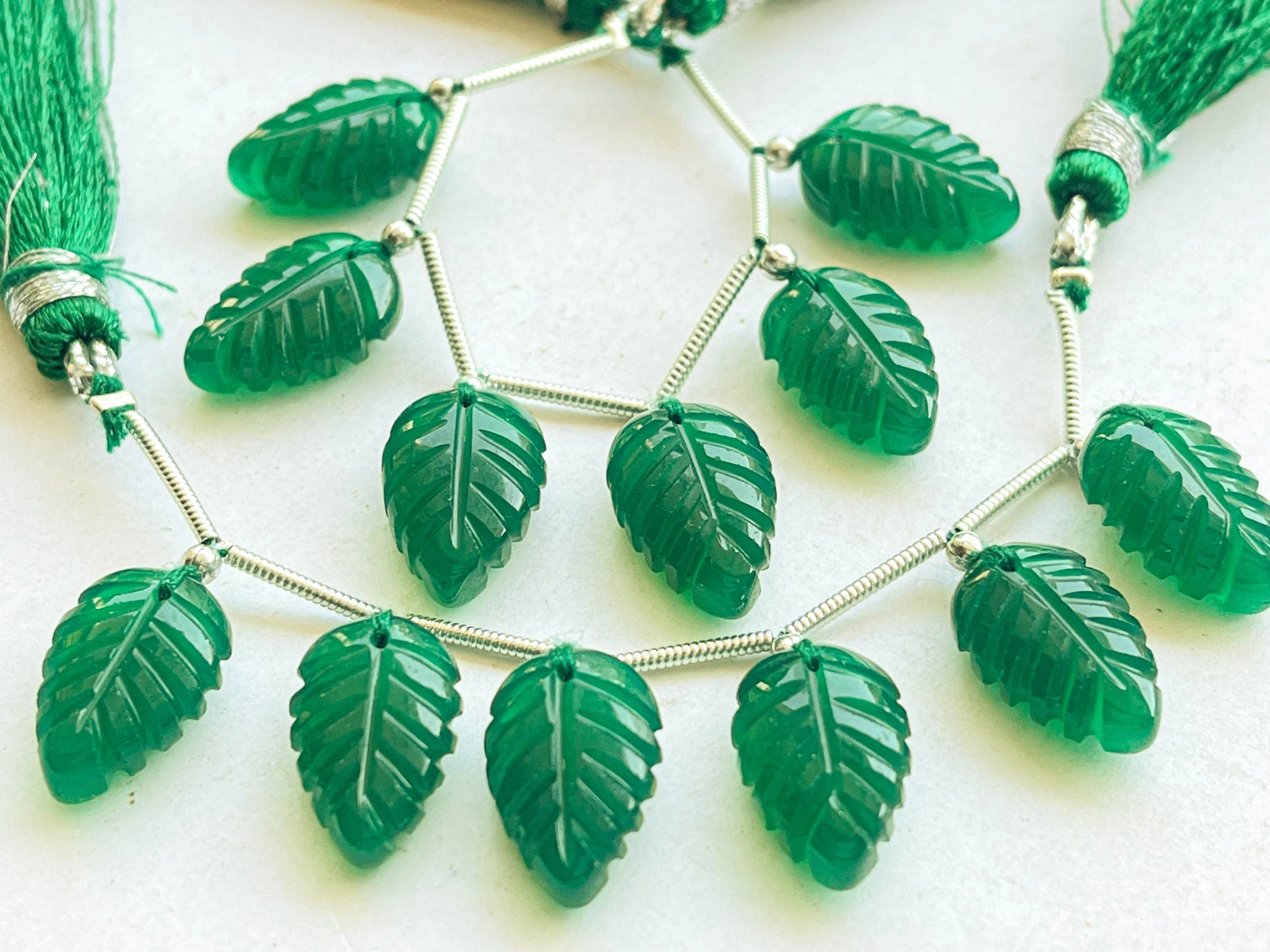 Natural Green Onyx Leaf carved Beads