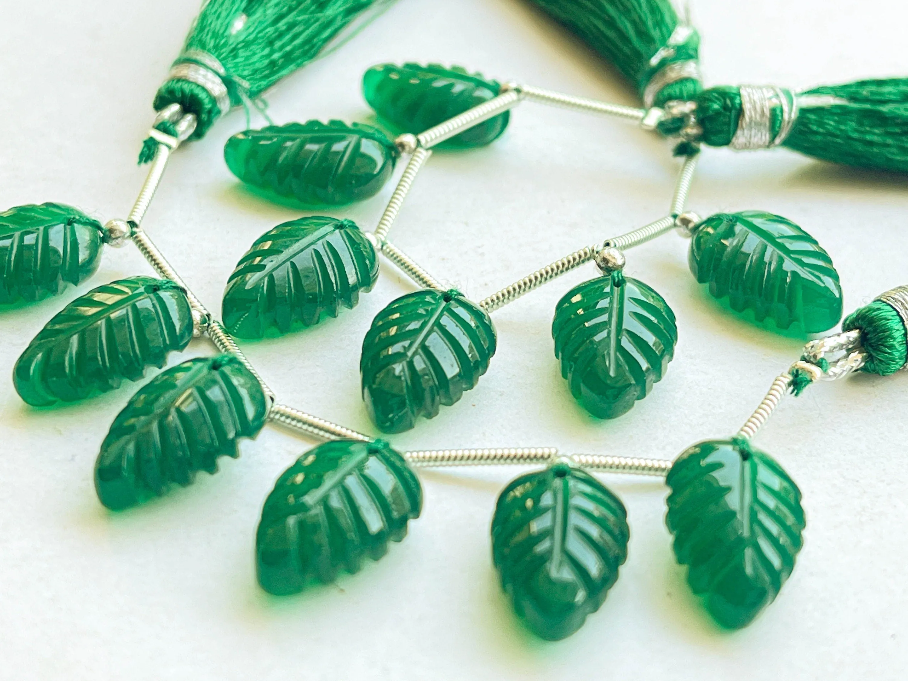 Natural Green Onyx Leaf carved Beads