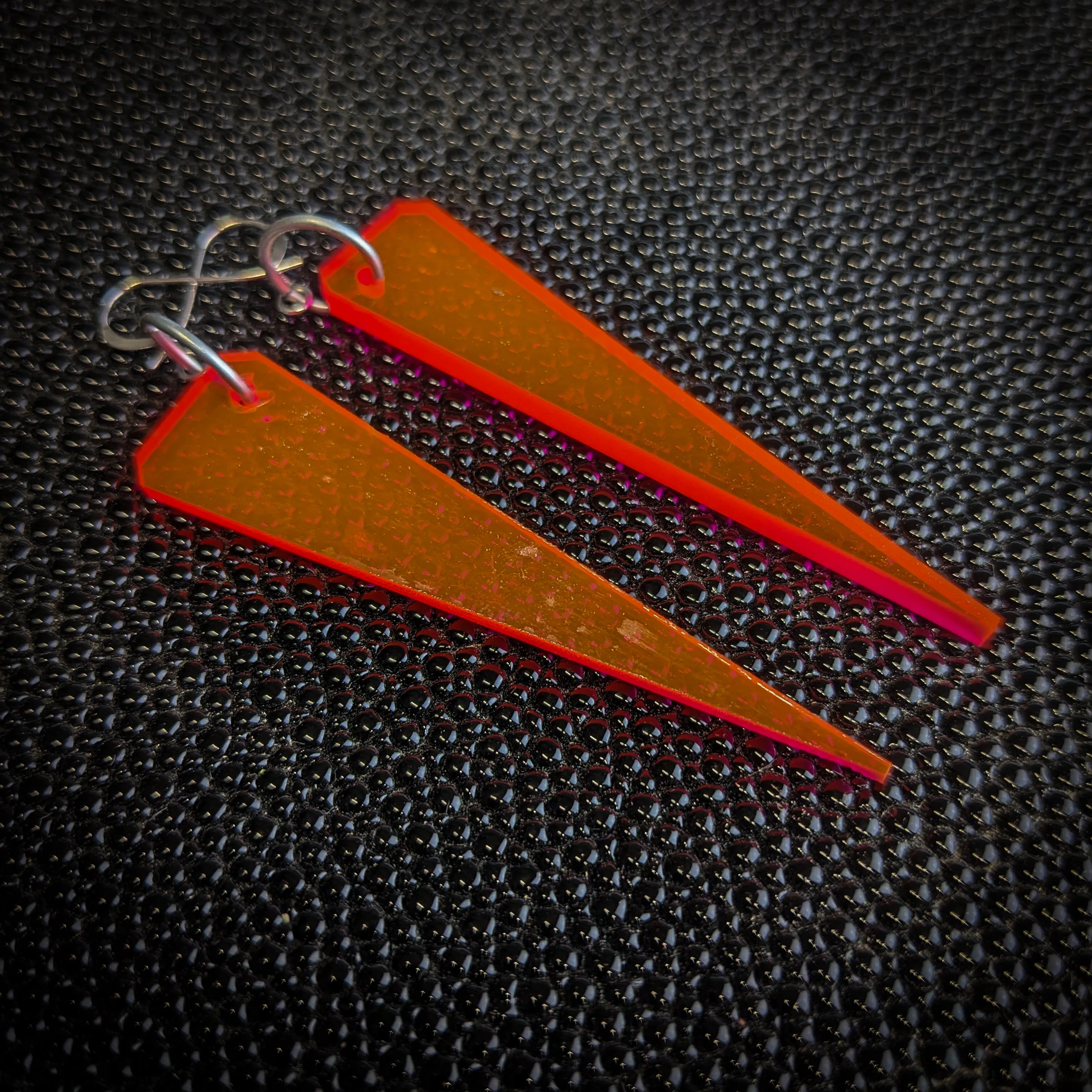 Neon Orange Narrow Triangle Dangle Earrings