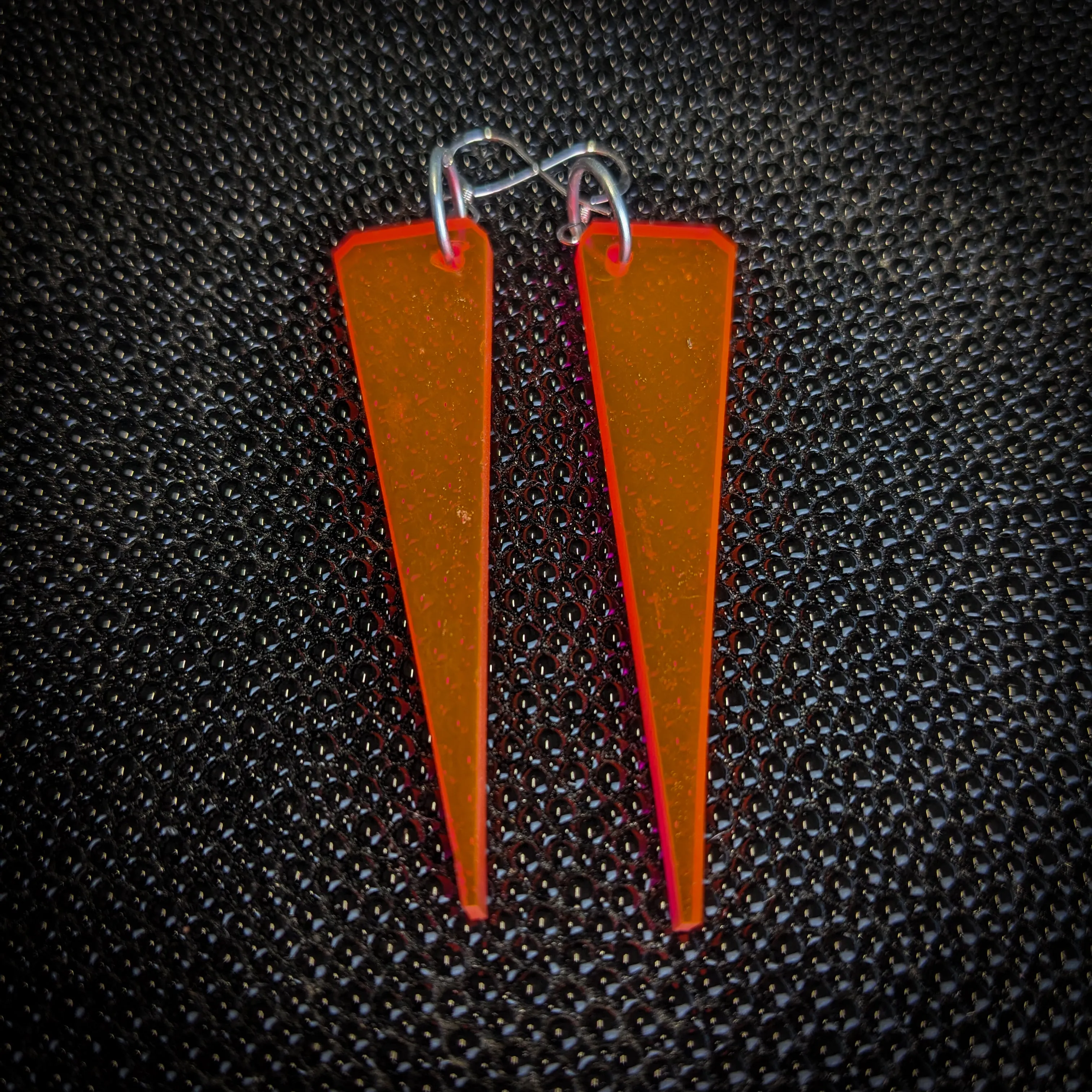 Neon Orange Narrow Triangle Dangle Earrings