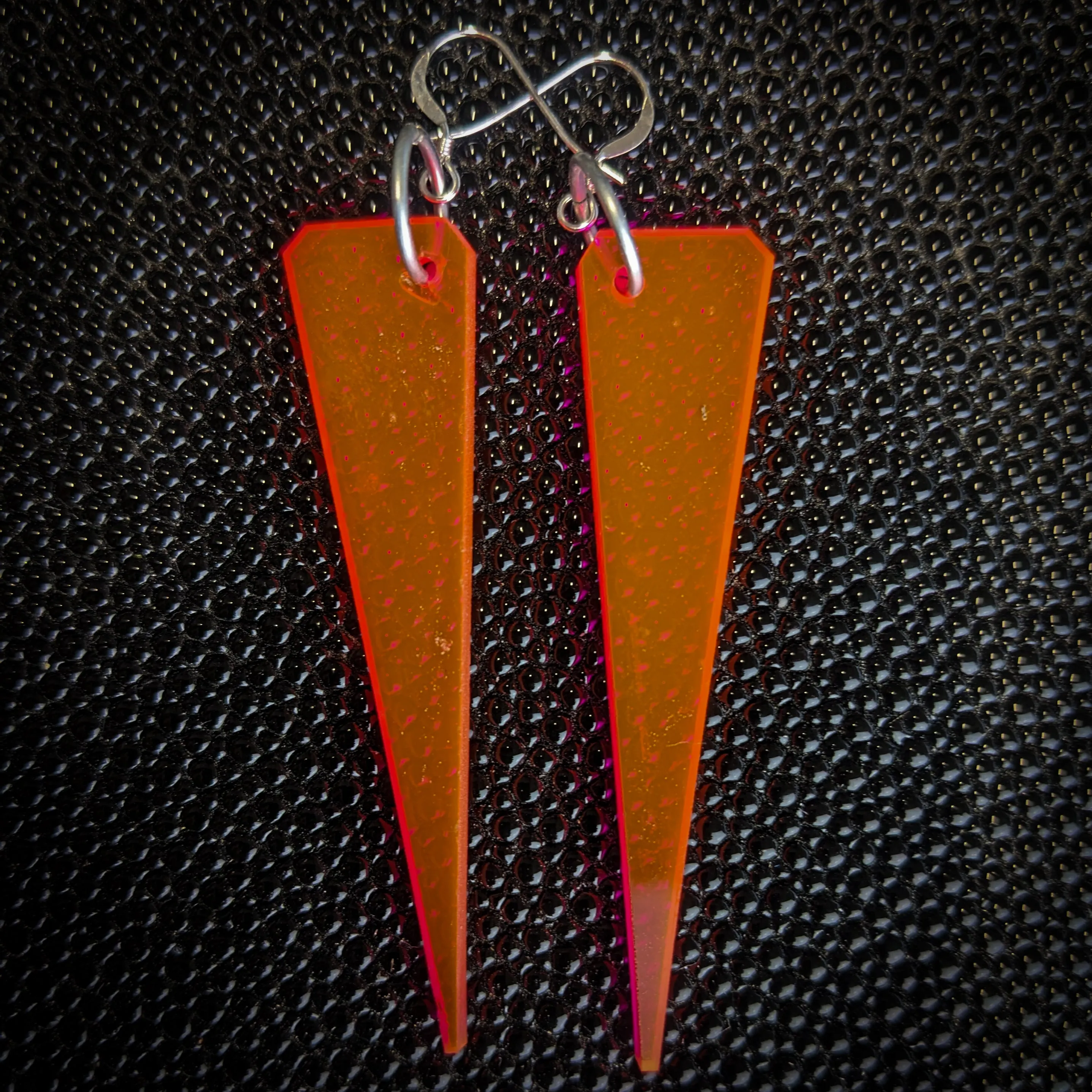 Neon Orange Narrow Triangle Dangle Earrings