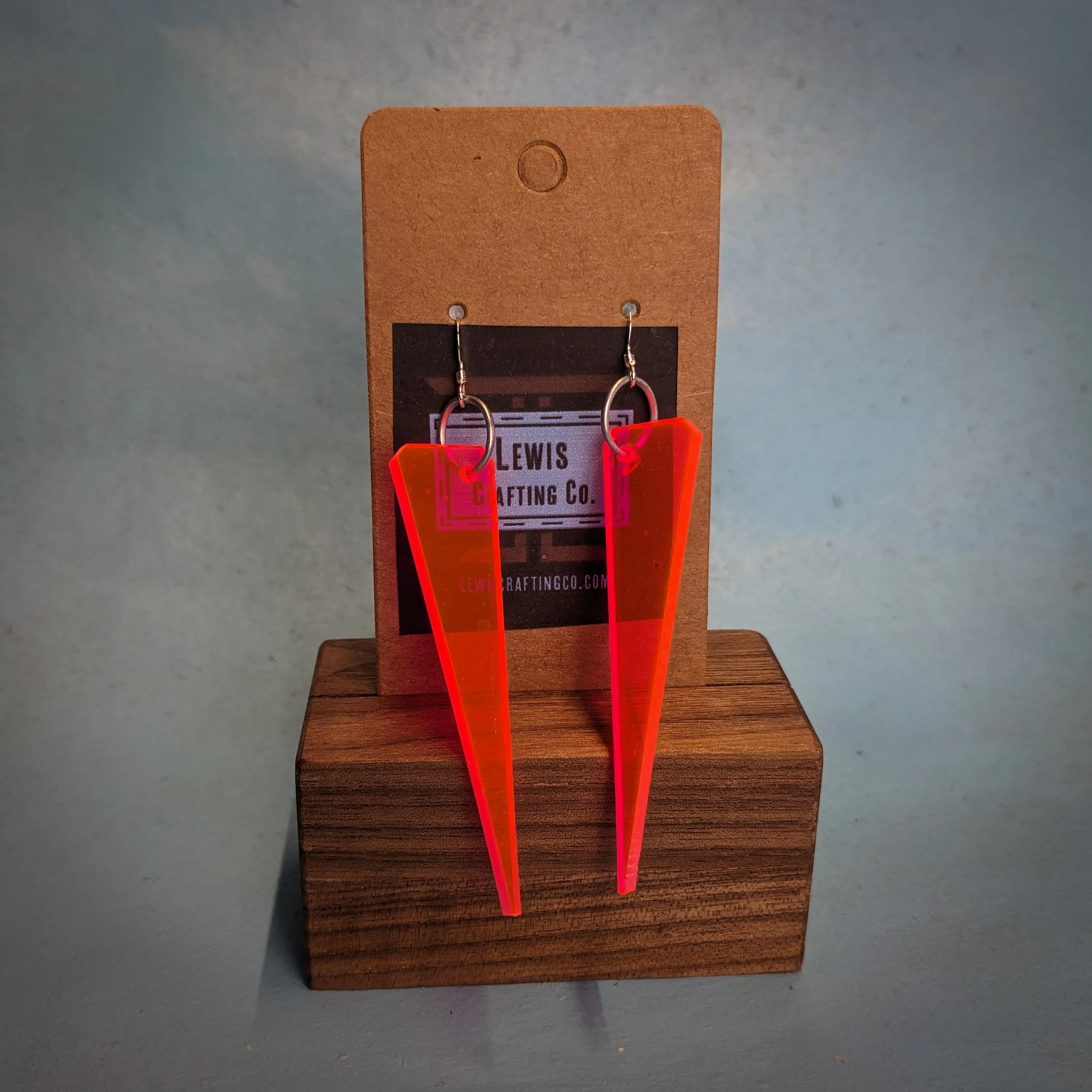 Neon Orange Narrow Triangle Dangle Earrings