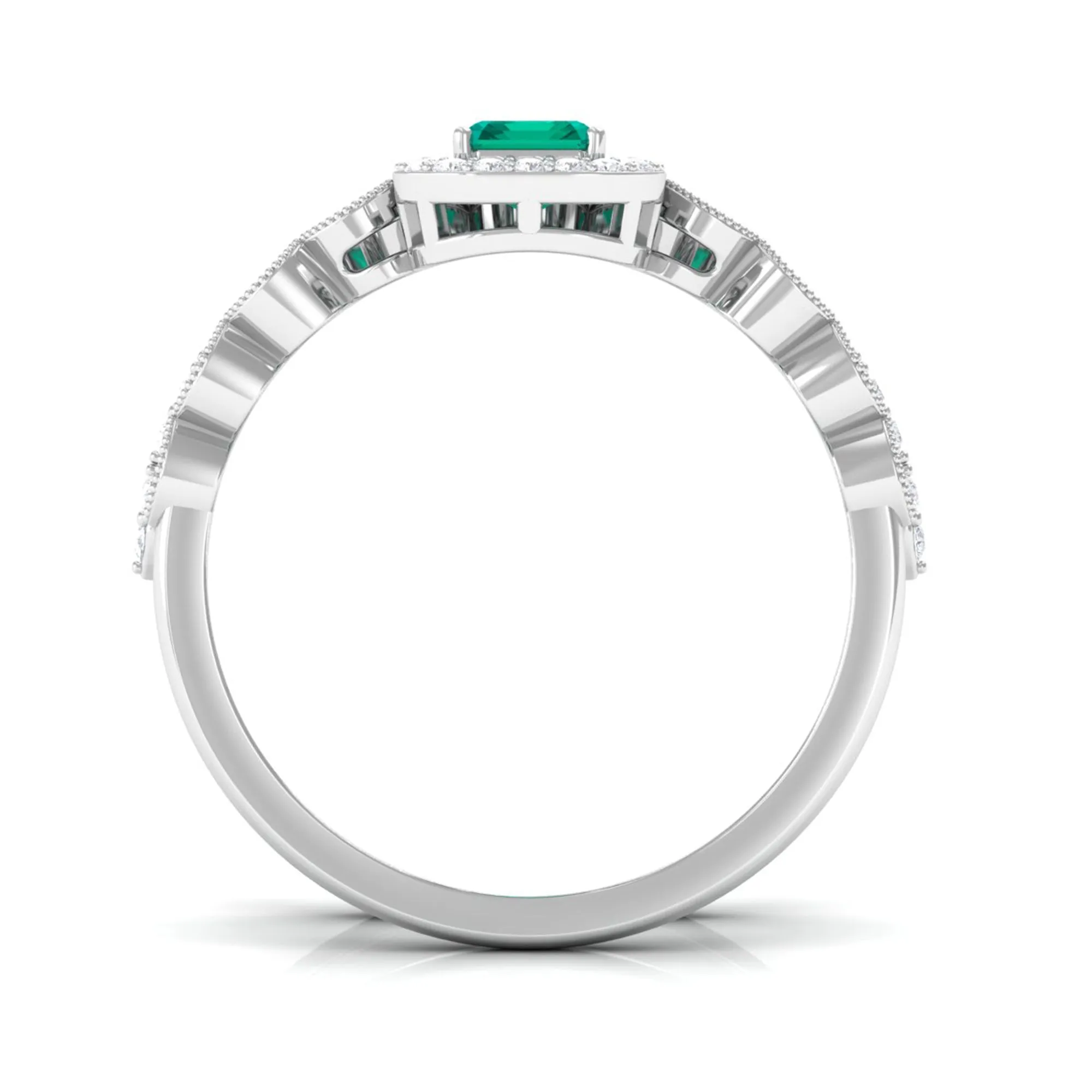 Octagon shape Emerald and Diamond Designer Ring Set