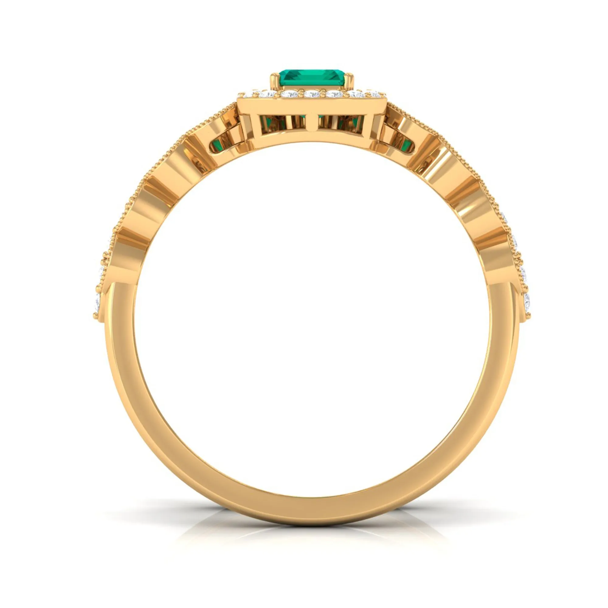 Octagon shape Emerald and Diamond Designer Ring Set