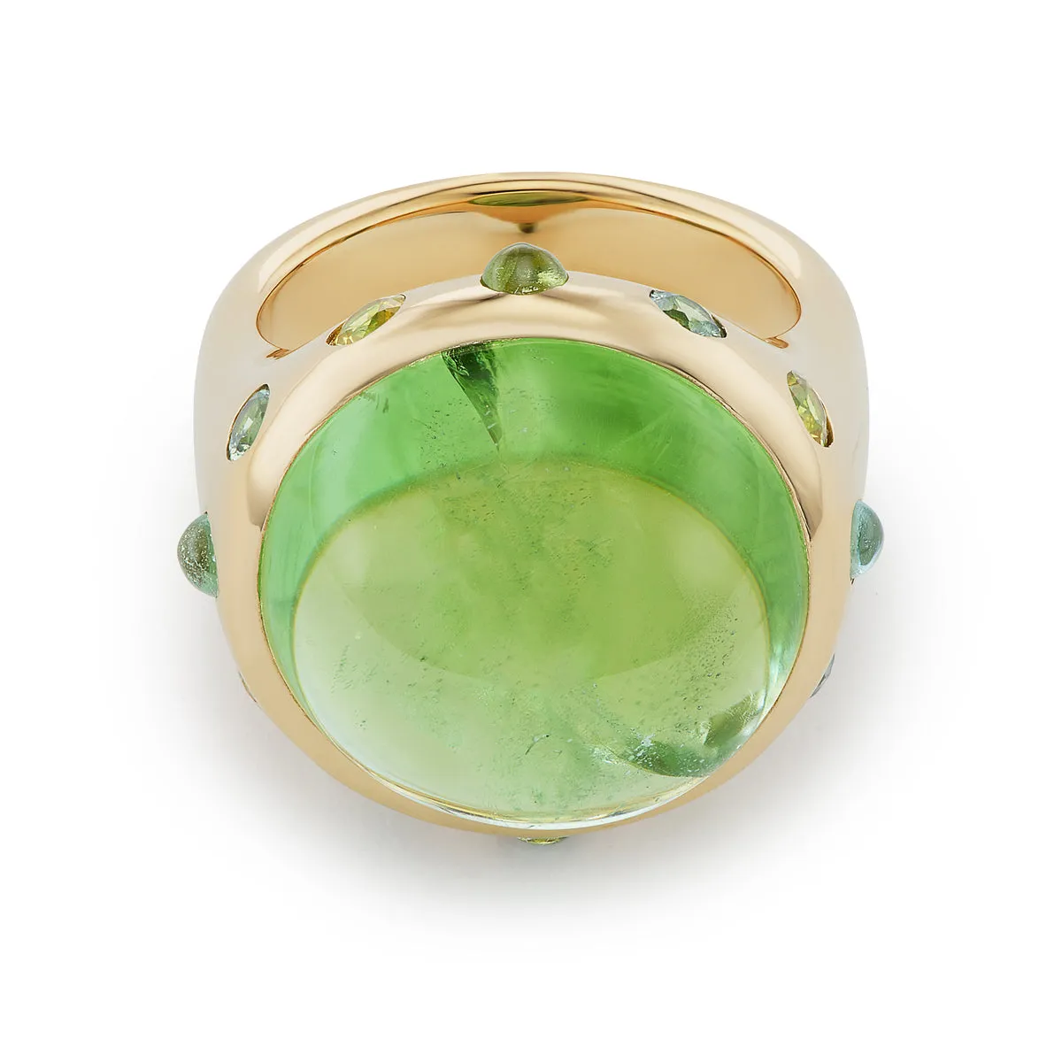 One-of-a-Kind Crown Ring with Round Peridot Cabochon