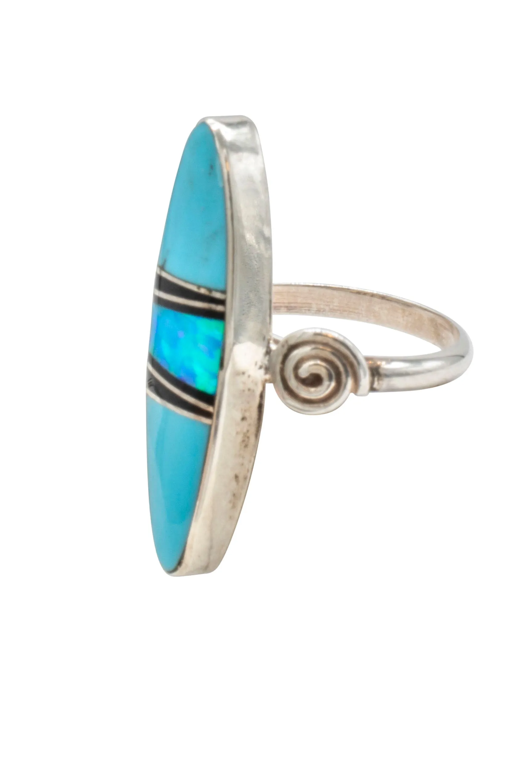 Onyx, Opal, & Sleeping Beauty Turquoise Inlay Ring | C. Webster