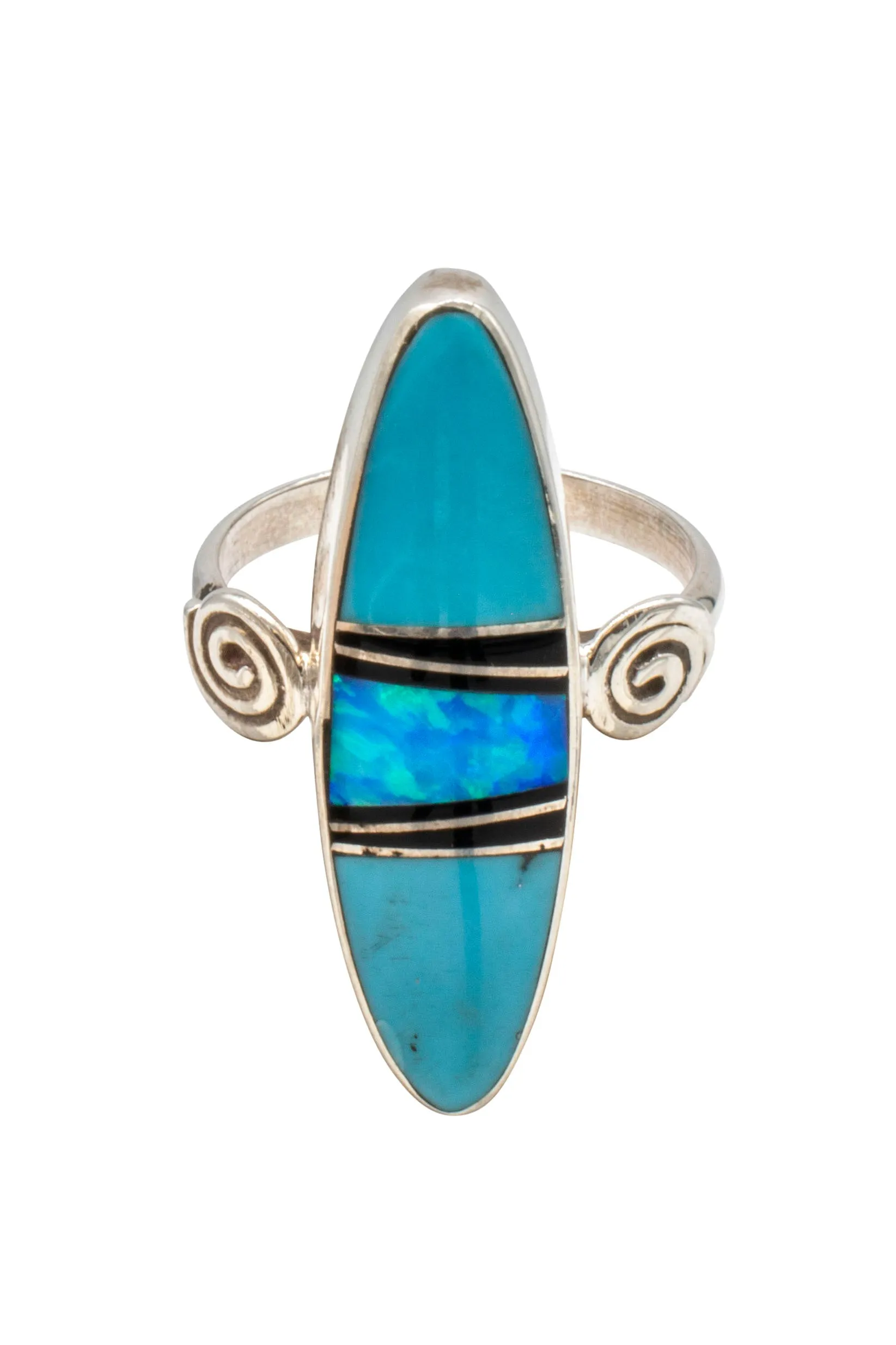 Onyx, Opal, & Sleeping Beauty Turquoise Inlay Ring | C. Webster