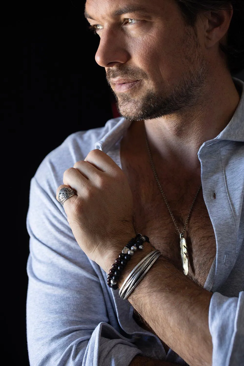 Onyx Skull Clasp Bracelet