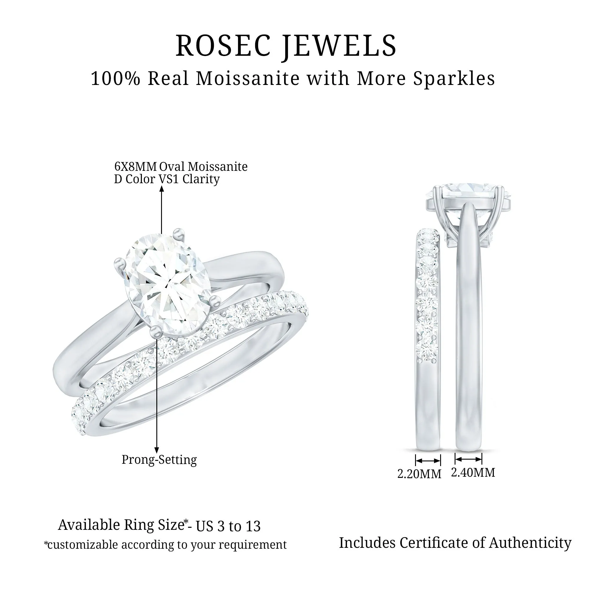 Oval Cut Solitaire Moissanite Bridal Ring Set